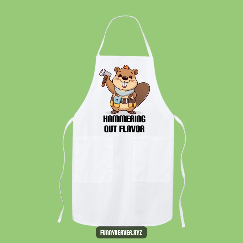 Funny Beaver Baker's Apron: Cheerful Tool Belt Hammer Waving Kitchen Fun