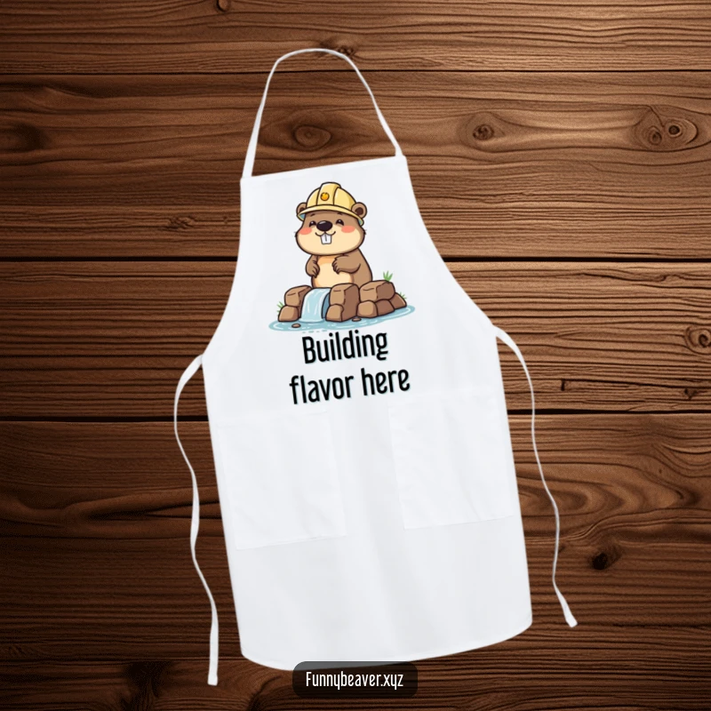 Funny beaver in a hard hat, ready to cook or build, making this apron a humorous and practical addition to any kitchen.
