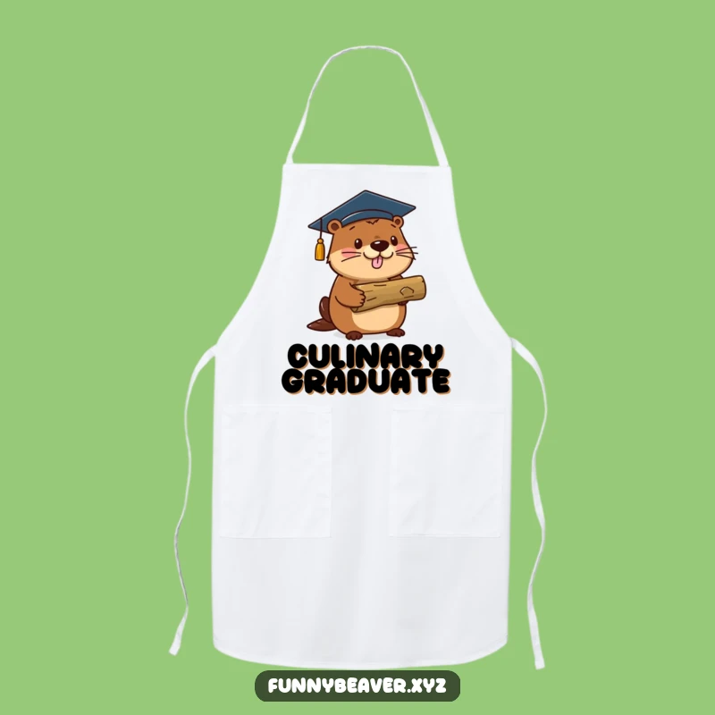 Funny Beaver Grad Chef Apron: Proud Log Holder Celebration Kitchen Fun