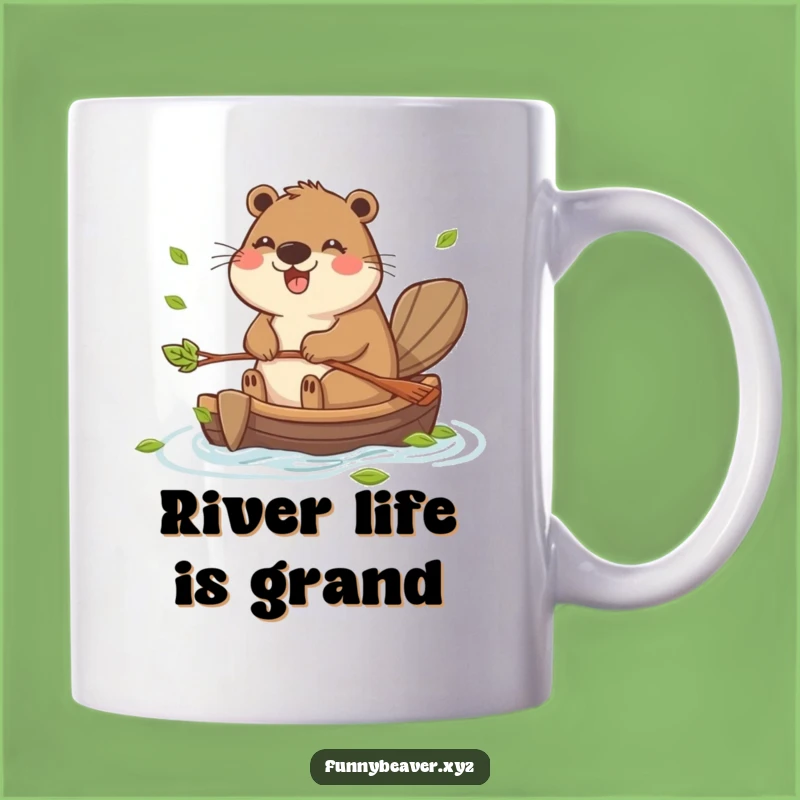 Funny Joyful Beaver Paddling Raft Mug - Perfect Humorous Gift