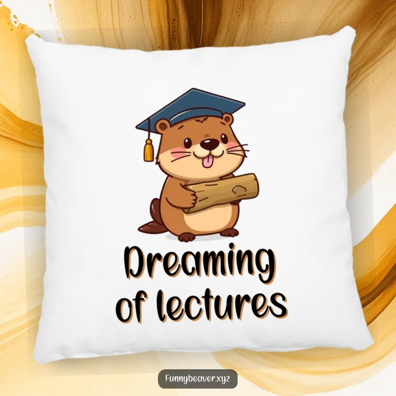 Funny beaver in a graduation cap holds a log, providing a soft and humorous decorative touch for graduates.