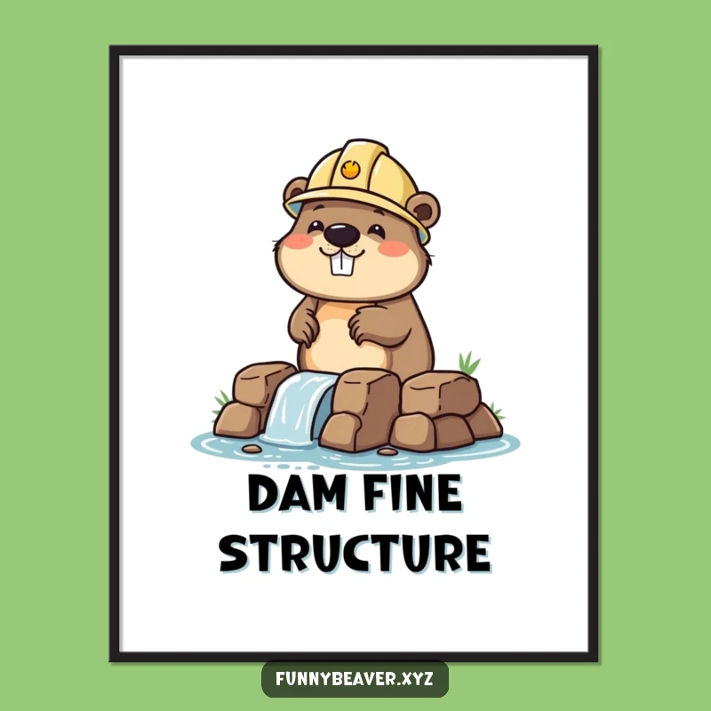 Funny Beaver Dam Builder Digital Art: Hilarious Hard Hat Wall Decor