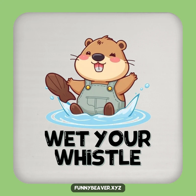 Funny Beaver Splash Coaster: Joyful Overalls Water Protection for Tables