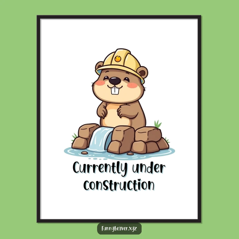 Funny Beaver Dam Blueprint Poster: Hilarious Hard Hat Construction Art Print