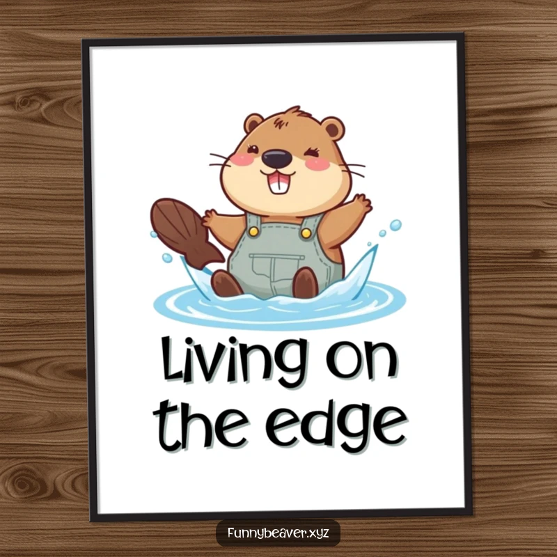 Funny beaver in overalls joyfully splashing in water, creating a fun and humorous aquatic-themed art print.