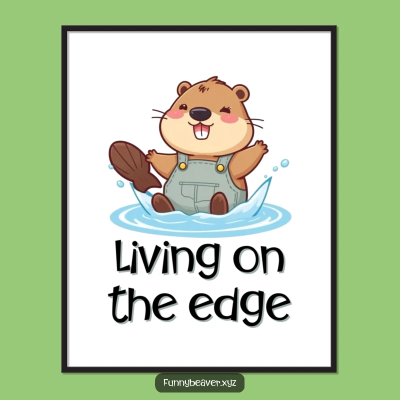 Funny Beaver Pool Party Poster: Joyful Overalls Water Splash Art Print