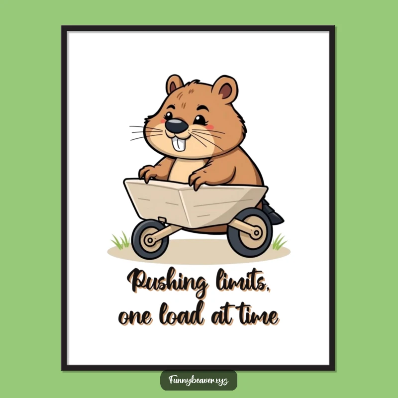 Funny Free Printable Wall Art: Determined Beaver Wheelbarrow Downloadable Art