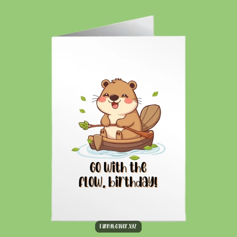Free Printable Birthday Card: Joyful Beaver Rafting Funny Downloadable Gift