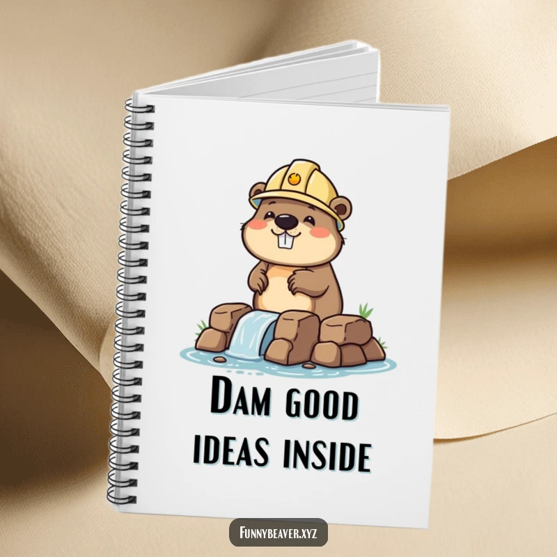 Funny beaver with a hard hat, sketching dam plans, inspiring creativity in this durable and humorous notebook.