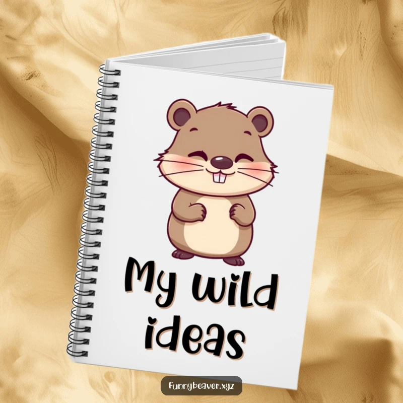 Funny notebook featuring a whimsical beaver with a mischievous grin, holding a paintbrush, perfect for journaling art ideas, sketches, and funny thoughts.