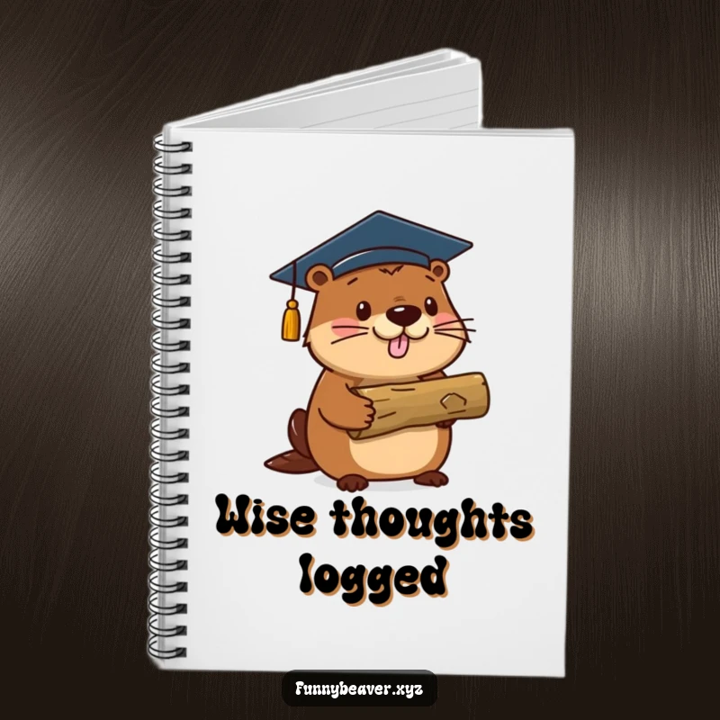 Funny beaver in a graduation cap holds a log, inspiring creativity and future planning in this humorous notebook.
