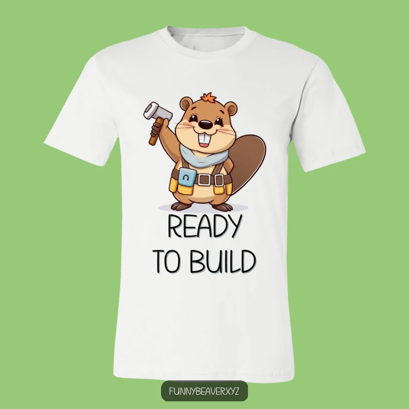 Funny Beaver DIY Enthusiast T-Shirt: Cheerful Tool Belt Hammer Waving Tee
