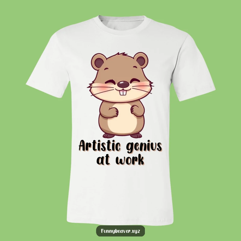 Funny Whimsical Beaver Paintbrush T-Shirt - Artistic Humor Tee